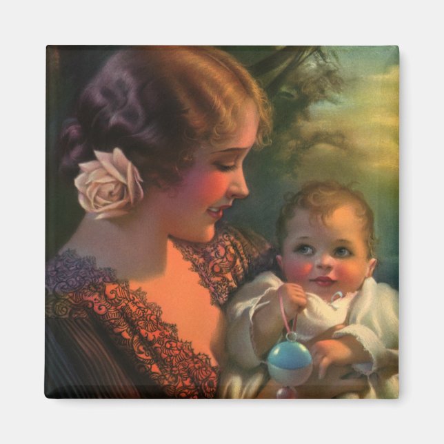 Vintages Muttertagportrait, Mama und Baby Magnet (Vorne)