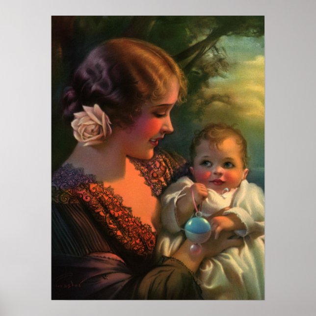 Vintages Muttertagportrait, Mama und Baby Poster (Vorne)