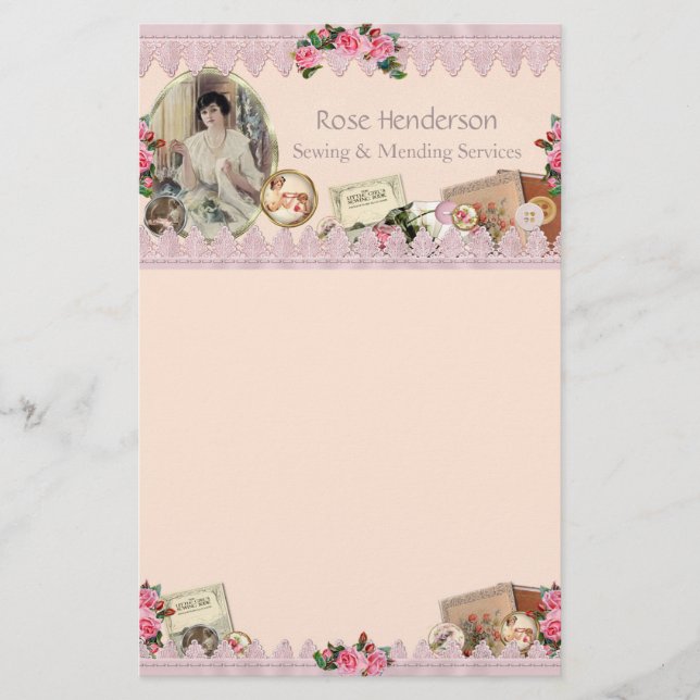 Vintages Nähen Dusty Pink Briefpapier (Vorderseite)