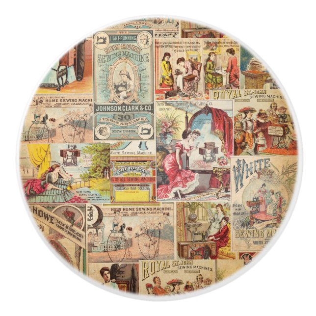 Vintages Nähmuster Keramikknauf (Vorderseite)