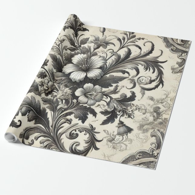 Vintages nahtloses botanisches Muster Geschenkpapier (Ungerollt)