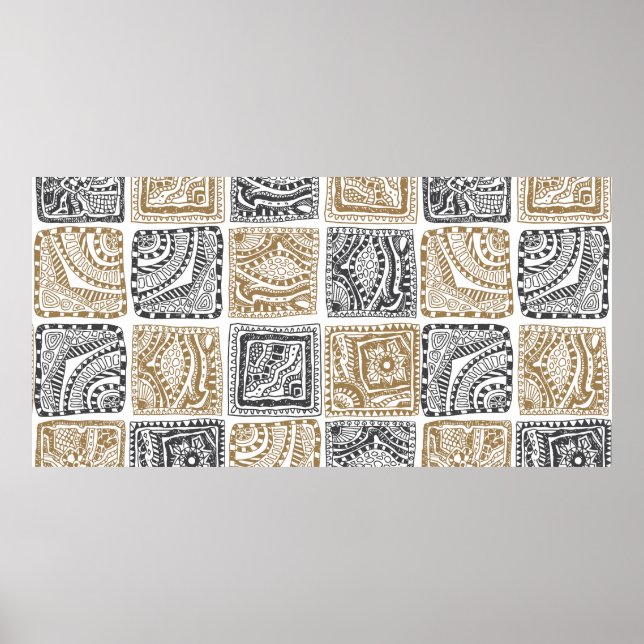 Vintages, nahtloses Doodle-Muster. Schwarz Poster (Vorne)