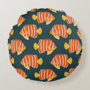 Vintages nahtloses Muster mit Fischen. Creative De Rundes Kissen