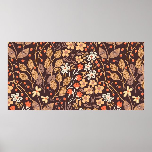 Vintages, nahtloses Muster mit Herbstblättern Poster (Vorne)