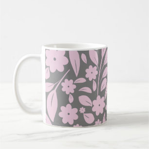 Vintages nahtloses Muster mit rosa Blume und Leder Kaffeetasse