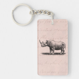 Vintages Nashorn-IllustrationRhinorhinos-Rosa Schlüsselanhänger