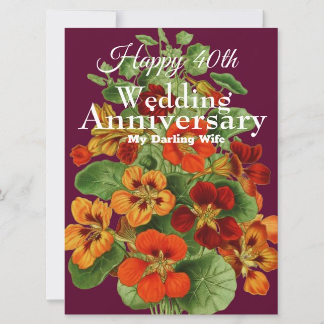 Vintages Nasturtium zum 40. Hochzeitstag Karte (Vorderseite)