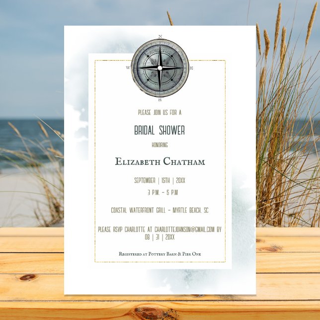 Vintages Nautic Compass-Brautparty Einladung (Vintage Nautical Compass Bridal Shower Invitation)