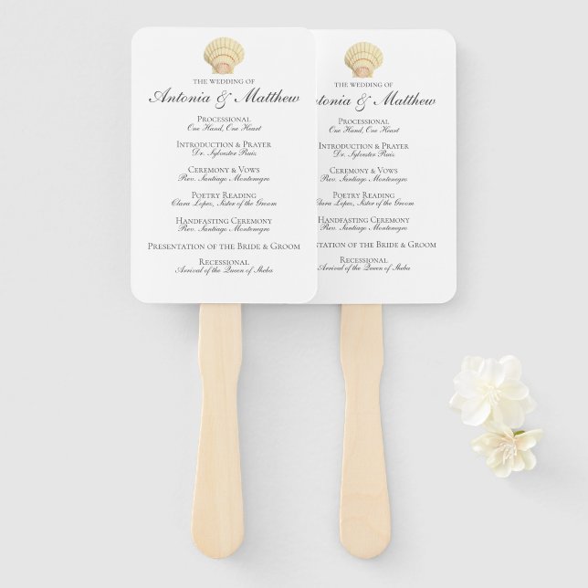 Vintages Nautical Seashell-Hochzeitsprogramm Fächer (Vorne und Hinten)
