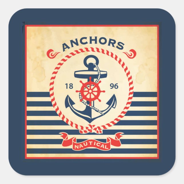 Vintages Nautikposter Quadratischer Aufkleber (Vorderseite)