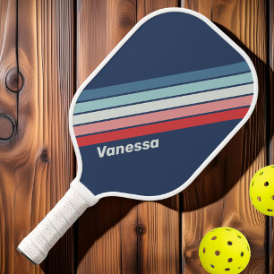 Vintages nautisches Blau Streifen mit Namen Pickleball Schläger