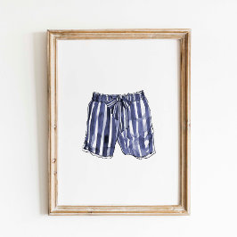 Vintages Navy Strick Swim Trunks Poster