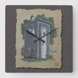 Vintages Nebengebäude Quadratische Wanduhr