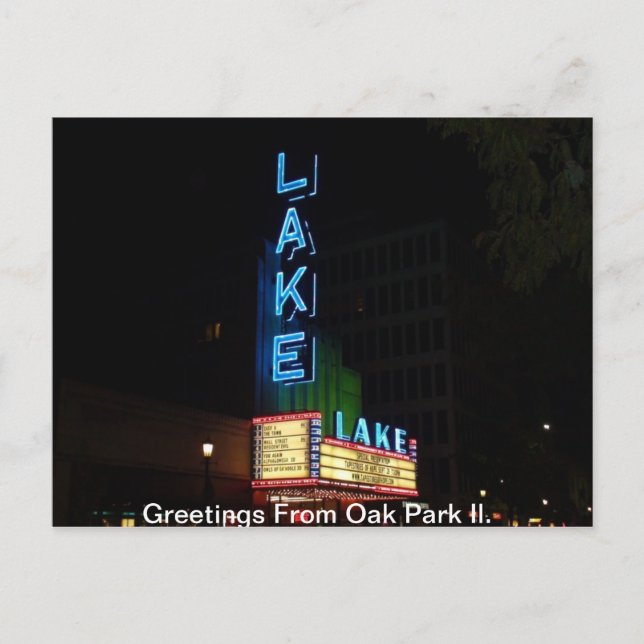 Vintages Neonzeichen, Seebecken, Eichenpark Il. Postkarte (Vorderseite)