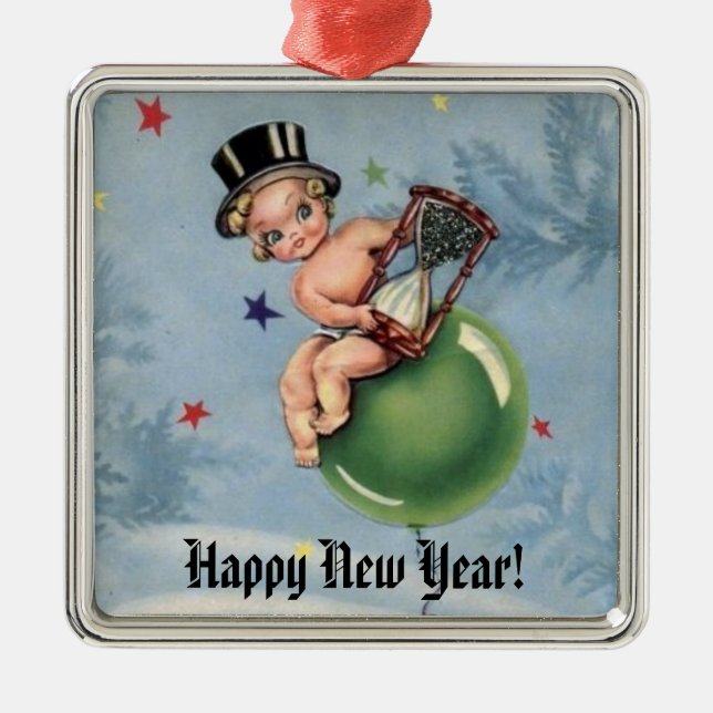 Vintages NeujahrsBaby Silbernes Ornament (Vorne)