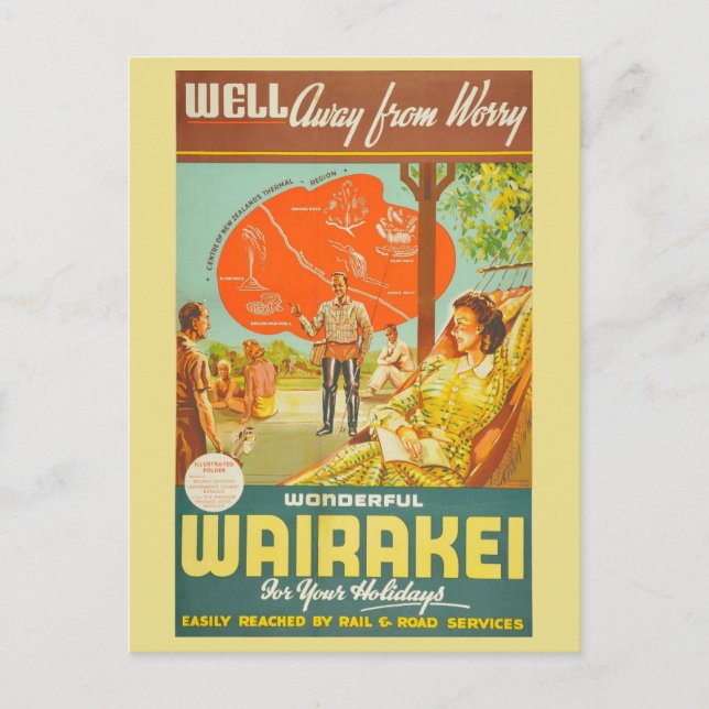 Vintages Neuseeland Tourismus Retro Travel Postkarte (Vorderseite)