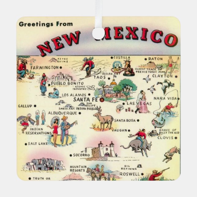 Vintages New Mexico Map Ornament Aus Metall (Vorderseite)
