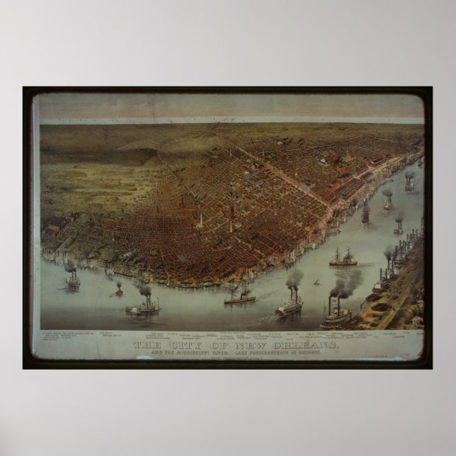 Vintages New Orleans City View - 1885 Poster (Vorne)