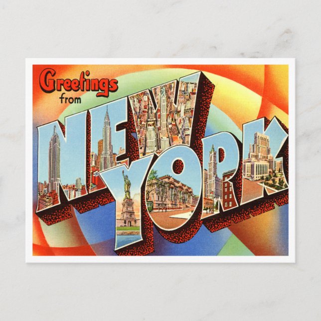 Vintages New York Ankündigungspostkarte (Vorderseite)