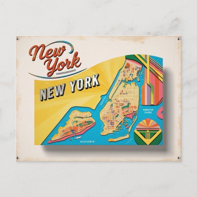 Vintages New York City Retro Postkarte (Vorderseite)