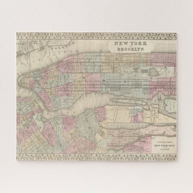 Vintages New York City und Brooklyn Map (Horizontal)