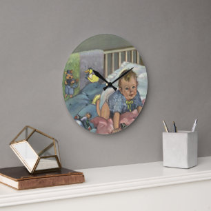 Vintages Niedliches Baby-Spielen in der Kinderkrip Große Wanduhr