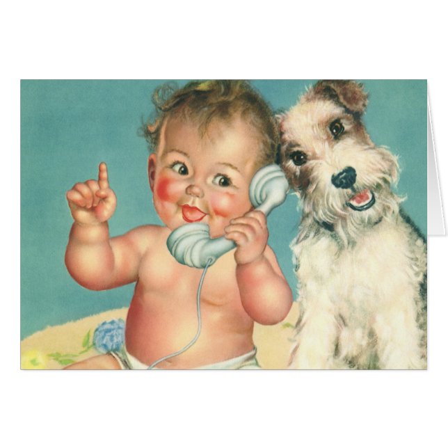 Vintages Niedliches Baby-Talk am Telefon Welpenhun (Vorderseite (Horizontal))