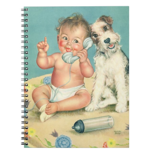 Vintages Niedliches Baby-Talk am Telefon Welpenhun Notizblock (Vorderseite)