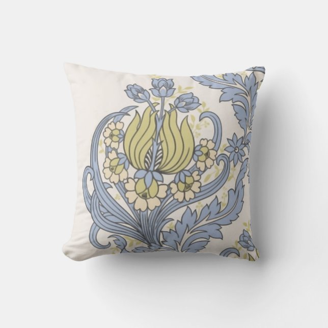 Vintages Niedliches blaues Blumenmuster Kissen (Vorderseite)