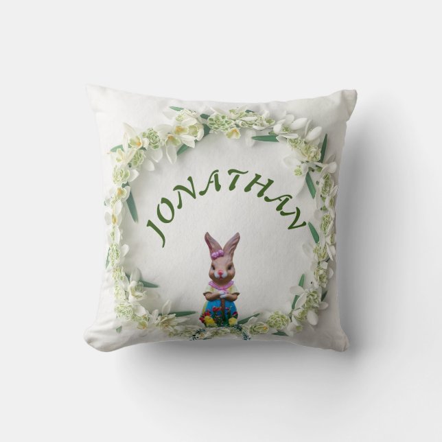Vintages Niedliches Bunny Botanname Baby Boy Kinde Kissen (Vorderseite)
