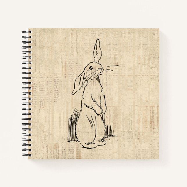Vintages Niedliches Bunny Rabbit Art Script Hinter Notizbuch (Vorderseite)