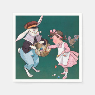 Vintages Niedliches Girl Bunny Rabbit Ostereier Serviette