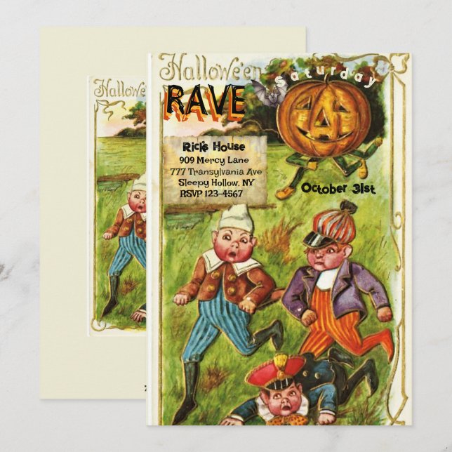Vintages Niedliches Halloween-Rave-Party Einladung (Vorne/Hinten)