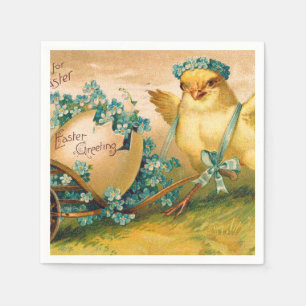 Vintages Niedliches Hühnchen mit Ostereier-Beför Serviette