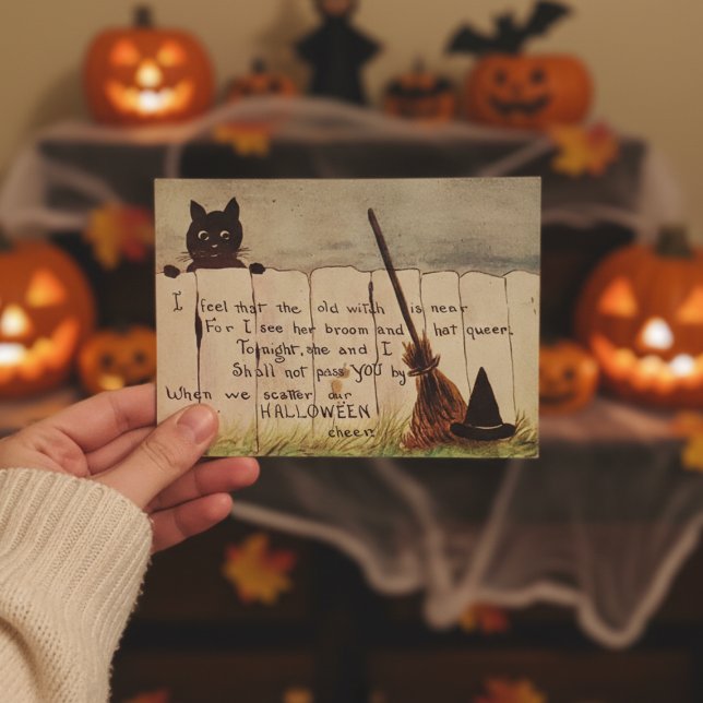 Vintages Niedliches Katzenpinking Halloween Postka Postkarte (Von Creator hochgeladen)
