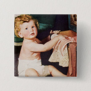 Vintages Niedliches Kleinkind mit Kleiderschrank Button