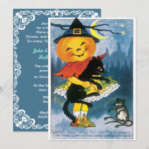 Vintages Niedliches KürbisHalloween Einladung