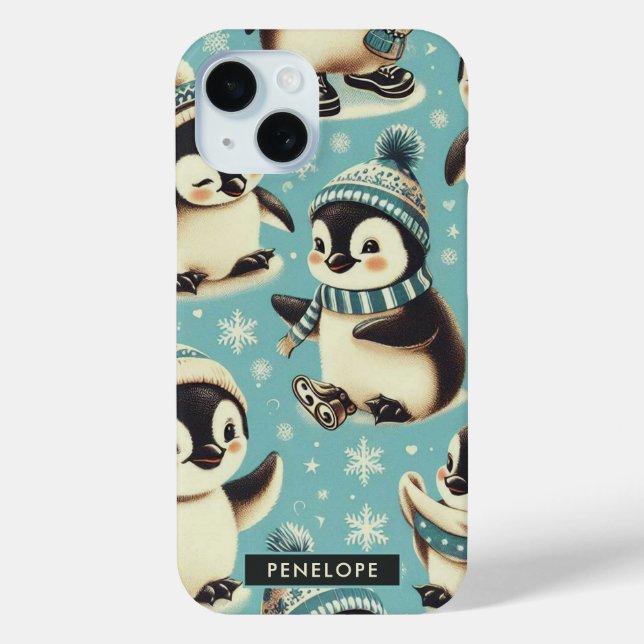 Vintages Niedliches Pinguin-Muster Case-Mate iPhone Hülle (Rückseite)