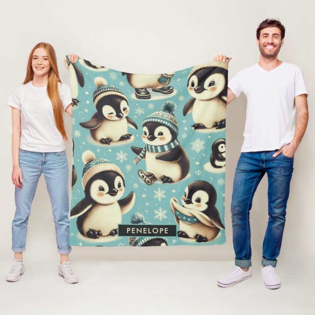 Vintages Niedliches Pinguin-Muster Fleecedecke (Beispiel)