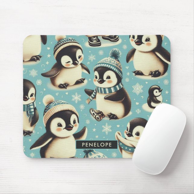 Vintages Niedliches Pinguin-Muster Mousepad (Mit Mouse)
