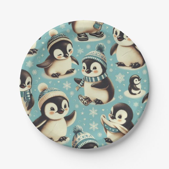 Vintages Niedliches Pinguin-Muster Pappteller (Vorderseite)