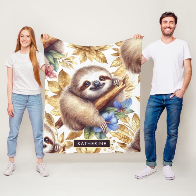 Vintages Niedliches Sloth-Muster Fleecedecke (Beispiel)