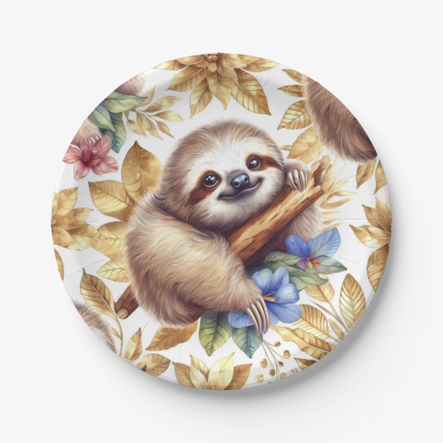 Vintages Niedliches Sloth-Muster Pappteller (Vorderseite)