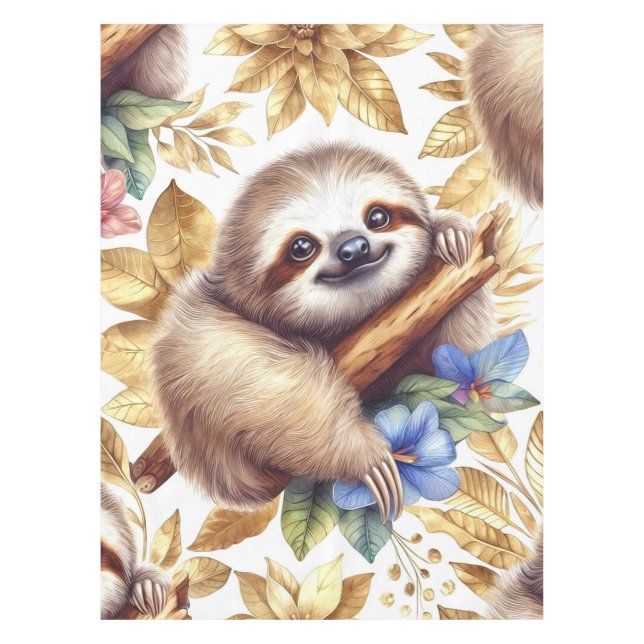 Vintages Niedliches Sloth-Muster Tischdecke (Vorderseite)