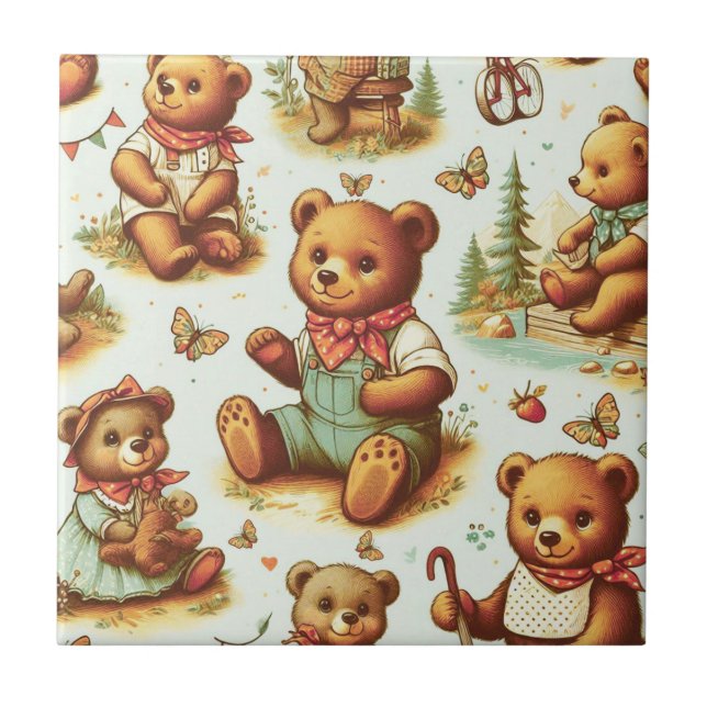 Vintages Niedliches Teddybärmuster Fliese (Vorderseite)