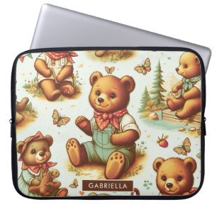 Vintages Niedliches Teddybärmuster Laptopschutzhülle
