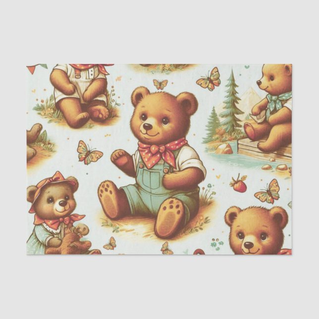 Vintages Niedliches Teddybärmuster Seidenpapier (Vorderseite)