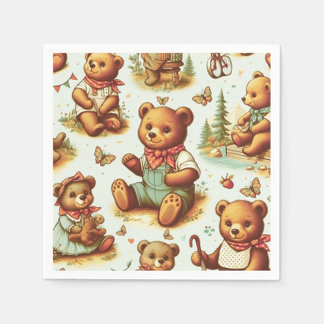 Vintages Niedliches Teddybärmuster Serviette (Vorderseite)