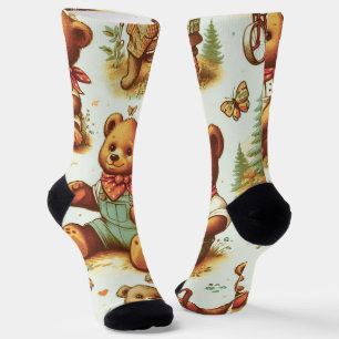 Vintages Niedliches Teddybärmuster Socken