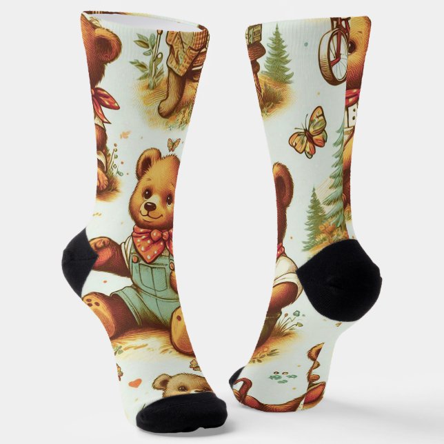 Vintages Niedliches Teddybärmuster Socken (Gewinkelt)